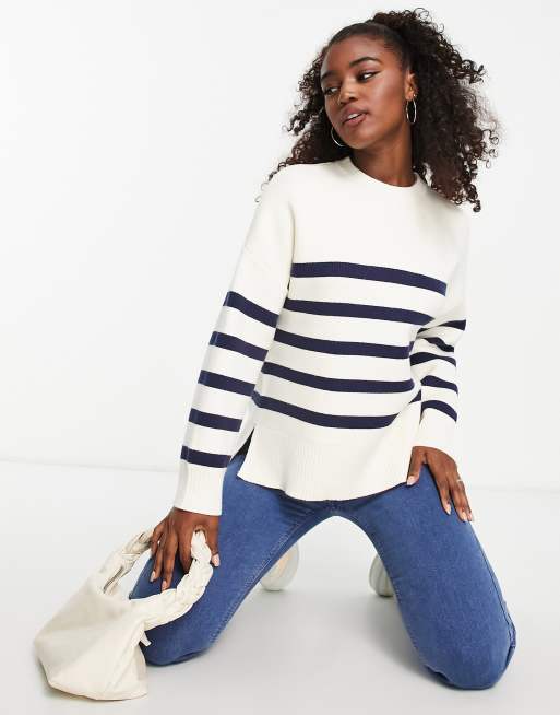Pimkie – Oversize-Strickpullover in Ecru mit marineblauen Streifen, 4 von 4