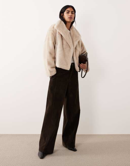Pimkie oversized collar faux fur jacket in beige, 2 of 4