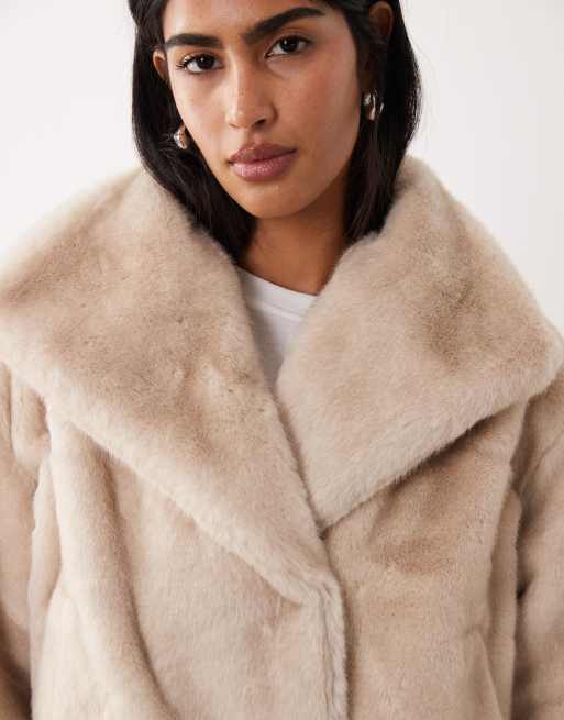 Pimkie oversized collar faux fur jacket in beige, 3 of 4