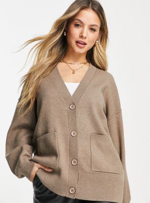 Pimkie oversized long cardigan with pockets in beige