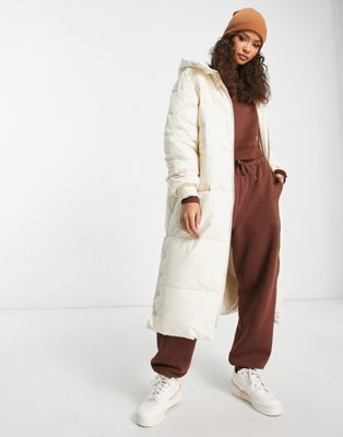 Pimkie oversized long puffer coat with hood in ecru