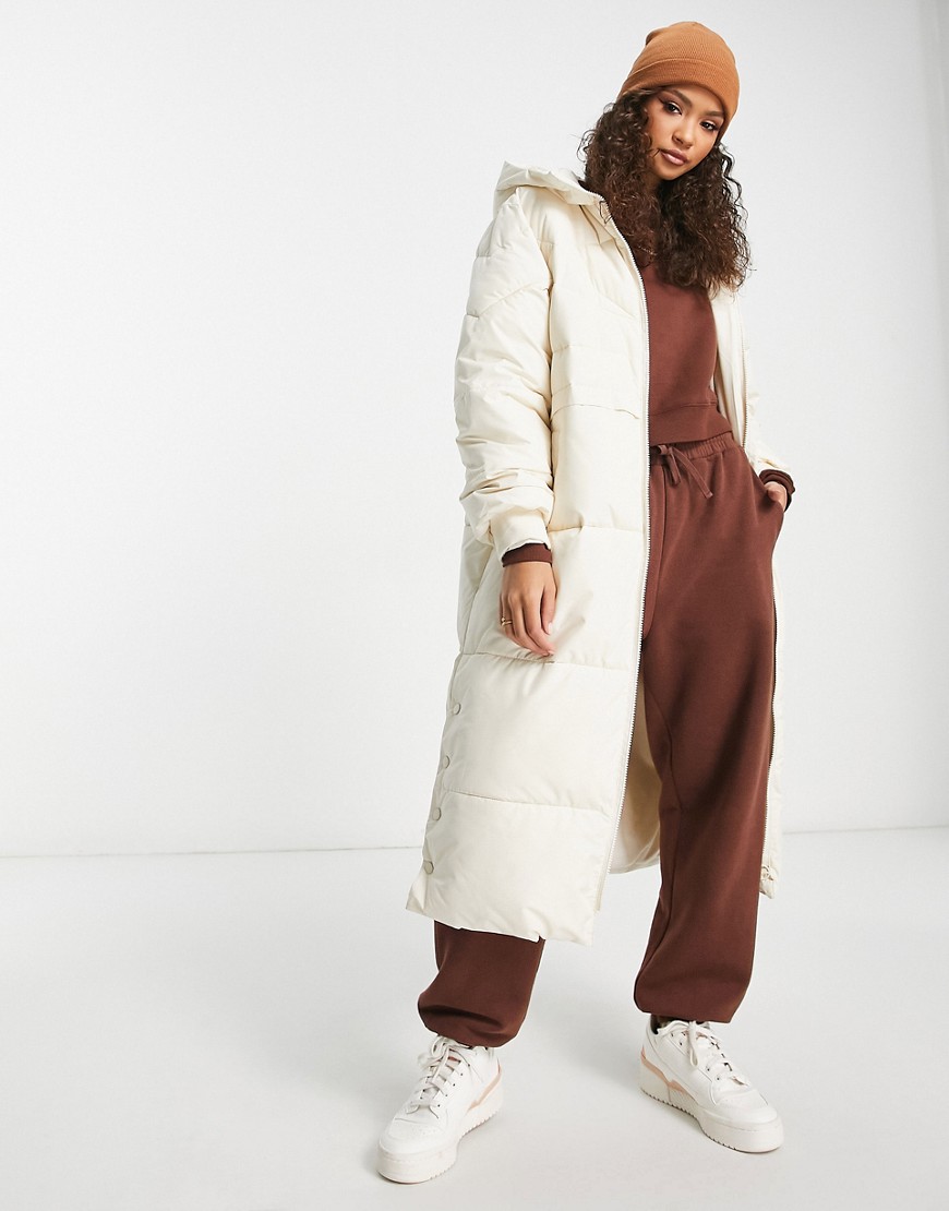 Pimkie Oversized Long Puffer Coat With Hood In Ecru-Neutral
