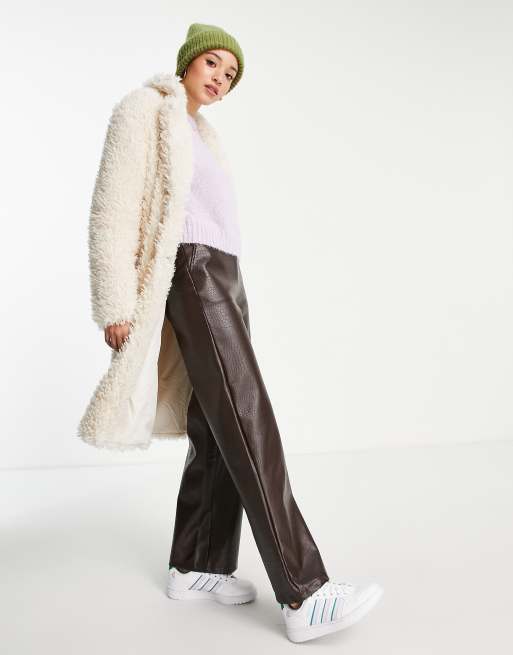 Pimkie oversized longline shaggy faux fur coat in cream