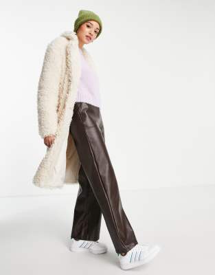 Pimkie oversized longline shaggy fur coat in cream - ASOS Price Checker