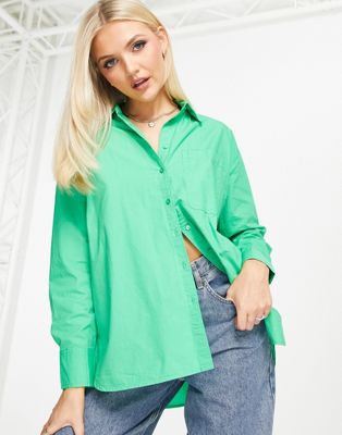 Pimkie oversized poplin shirt in green