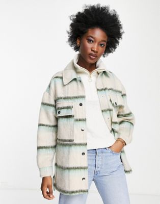 Pimkie oversized shacket with checks in beige