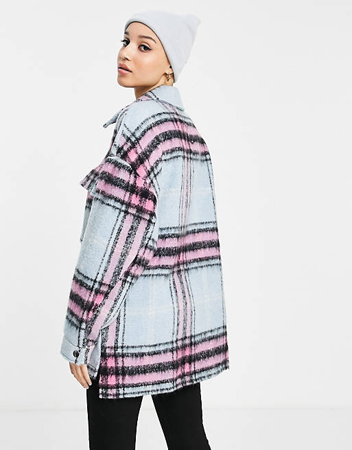  Pimkie oversized shacket with pink checks in blue 