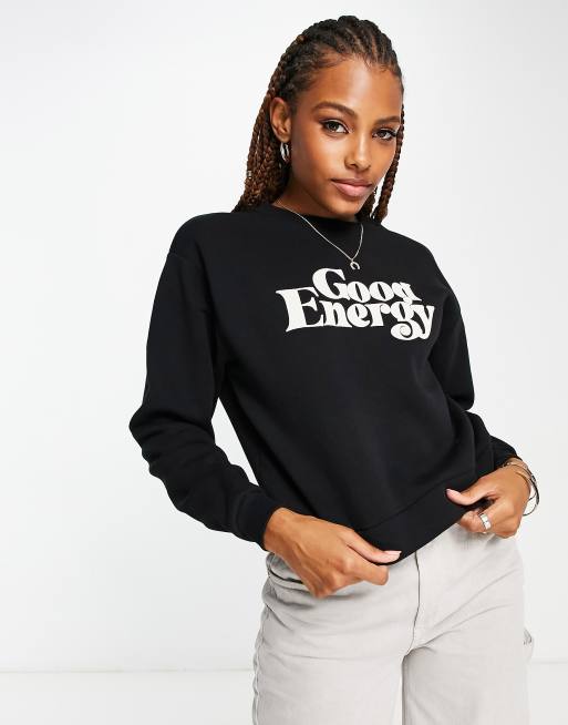 Pimkie oversized sweatshirt with slogan detail in black | ASOS