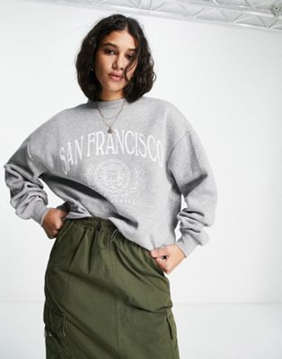 Pimkie oversized washed San Francisco jumper in washed grey