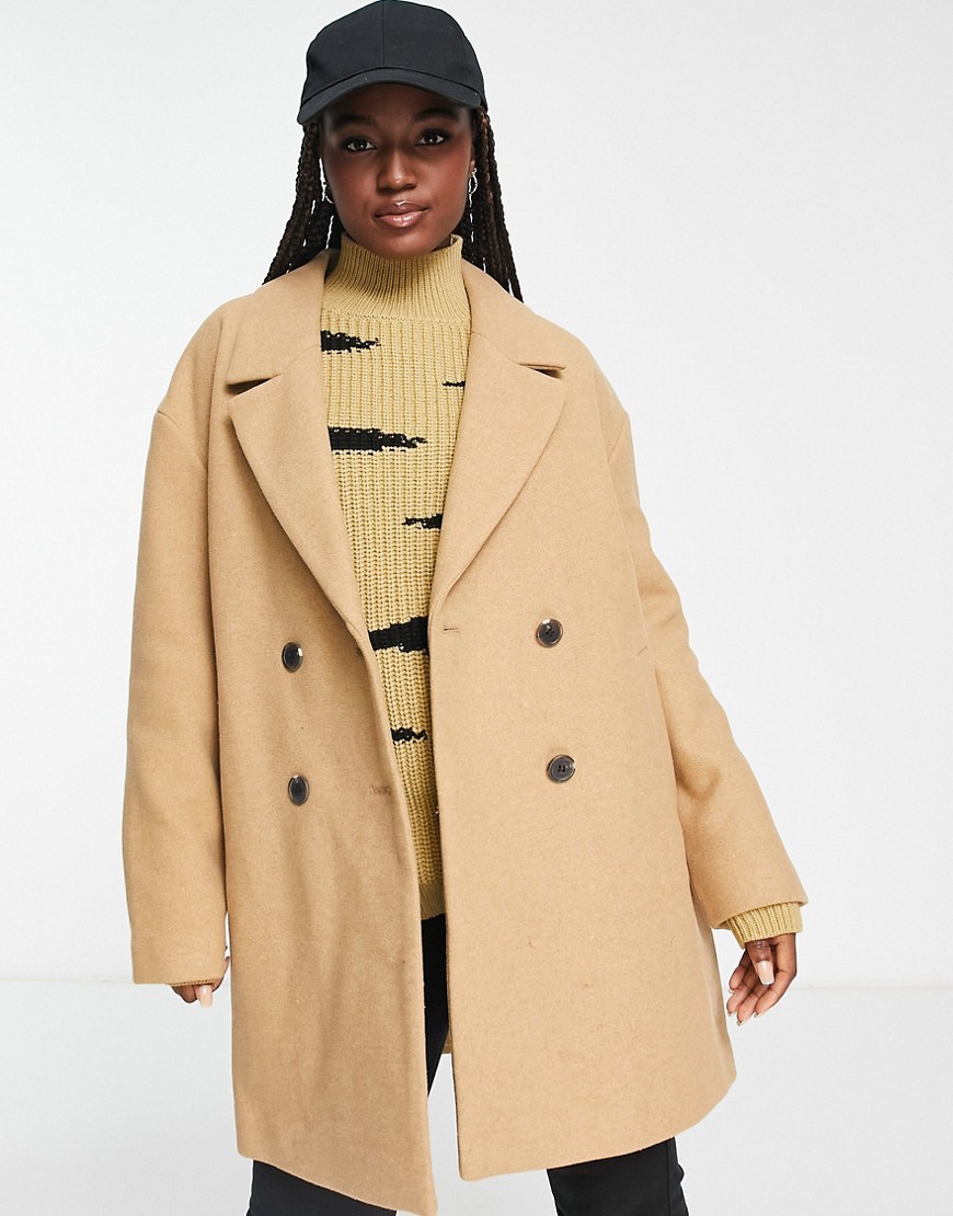 Pimkie oversized wool mix coat in camel-Neutral