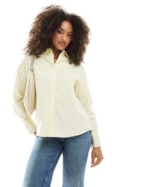 Pimkie oxford button through shirt in yellow stripe - view 1