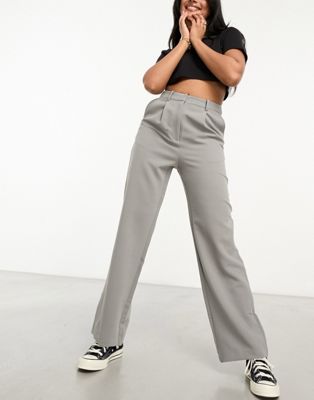 Pimkie tailored straight leg trousers in grey - ASOS Price Checker