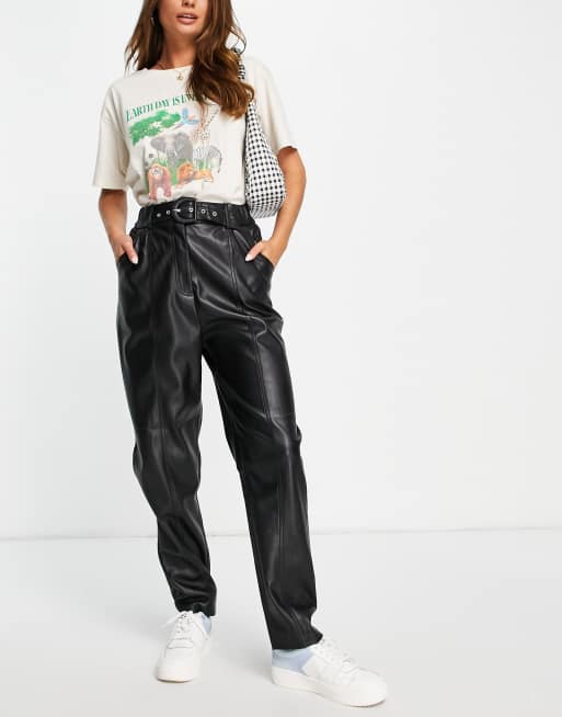 Pimkie Pantalon en imitation cuir avec ceinture Noir