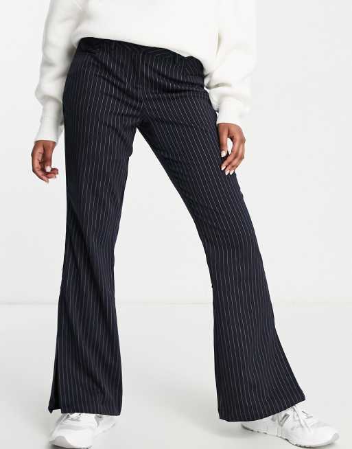Pimkie - Pantaloni a zampa sartoriali blu navy gessato in coordinato