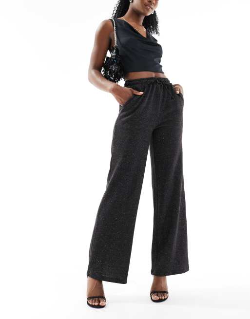 Pimkie - Pantaloni con fondo ampio nero glitterato