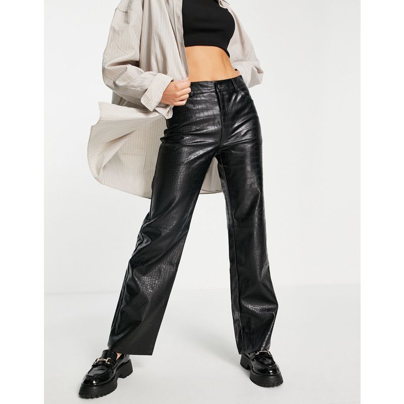 Donna Pantaloni e leggings Pimkie - Pantaloni dritti in pelle sintetica nera effetto coccodrillo