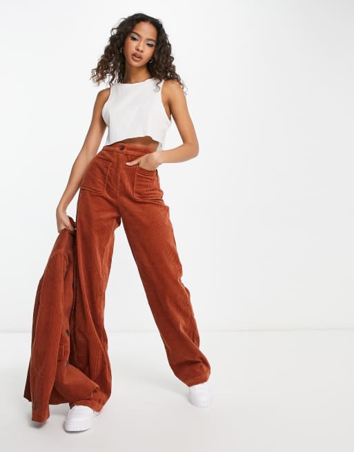 Pimkie - Pantaloni sartoriali dritti a vita alta color ruggine in coordinato