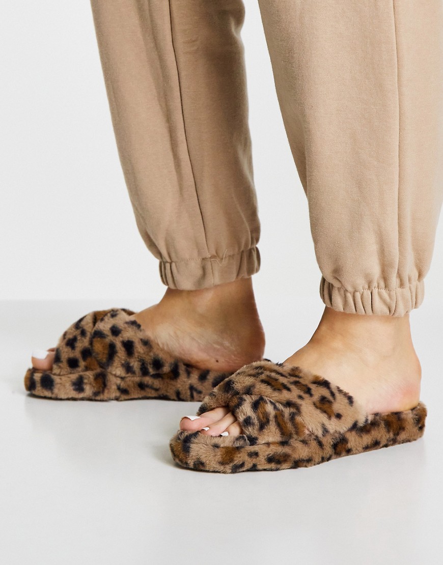 Pantofole incrociate in pelliccia sintetica marrone con stampa leopardata - Pimkie infradito donna Marrone - immagine3