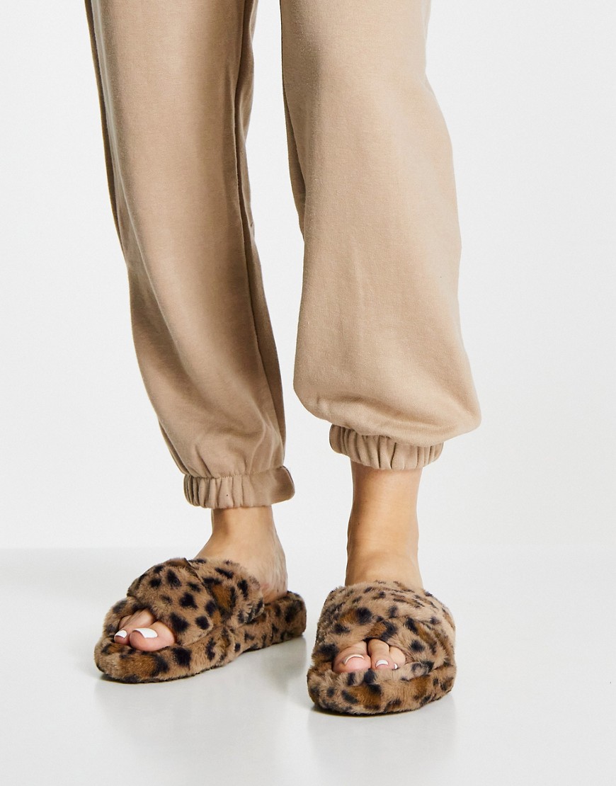 Pantofole incrociate in pelliccia sintetica marrone con stampa leopardata - Pimkie infradito donna Marrone - immagine1
