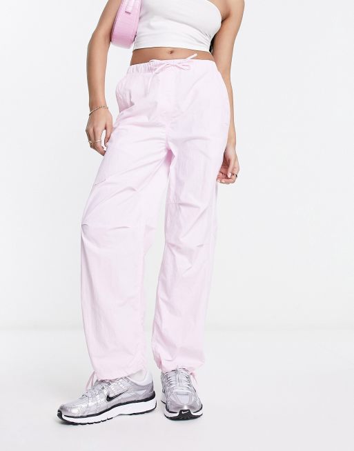 Women's Pink Cargo Parachute Pants Relaxed