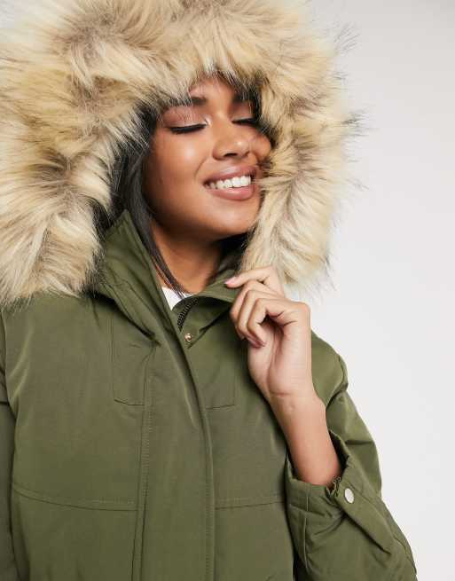 Green parka coat with fur outlet hood