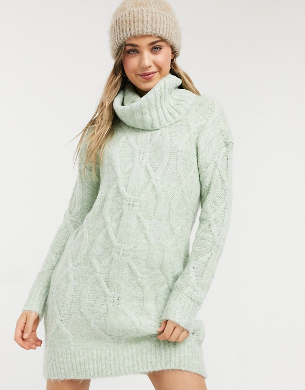  Gorąca Wyprzedaż Pimkie – Pastelowozielona sukienka z dzianiny o warkoczowym splocie Zielony