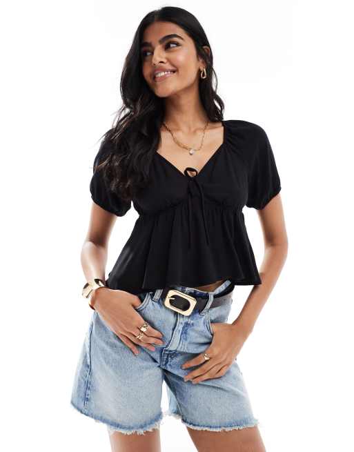 Pimkie - Peplum top met gestrikte open achterkant in zwart