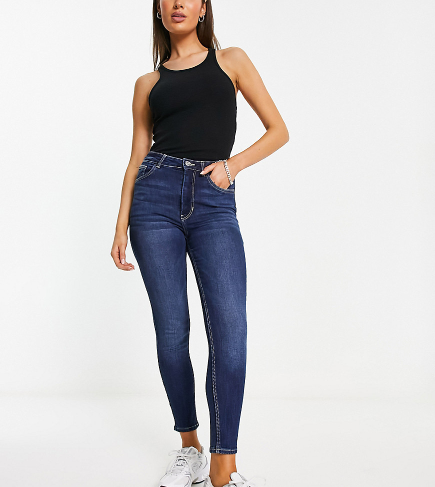 Pimkie Petite high waist skinny jeans in mid blue-Black