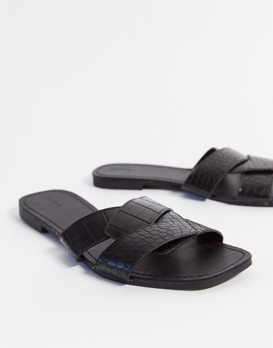 Pimkie - Platte sandalen met krokodilleneffect in zwart