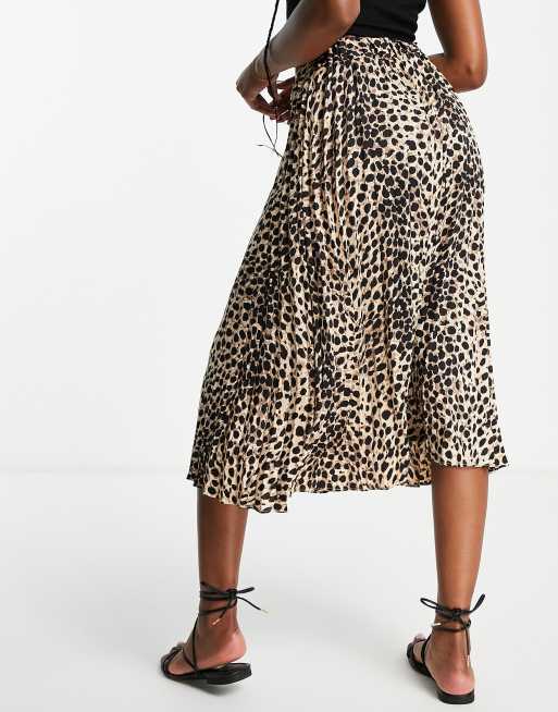 Pimkie pleated leopard print midi skirt in brown