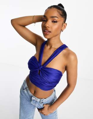 Pimkie Pimkie plisse halterneck crop top in blue