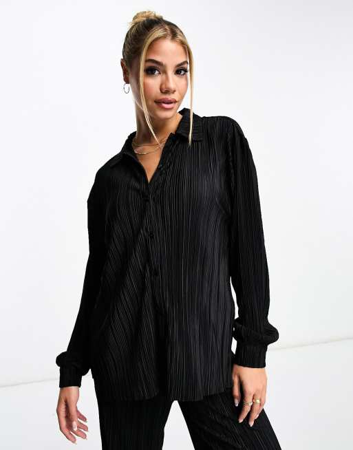 Pimkie plisse shirt in black (part of a set)
