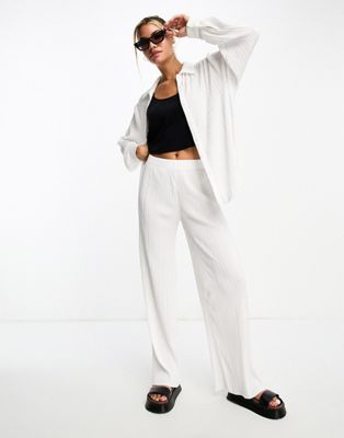 Pimkie plisse straight leg trousers co-ord in white