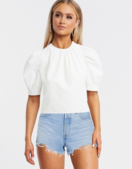 Pimkie poplin blouse with puff sleeves in white