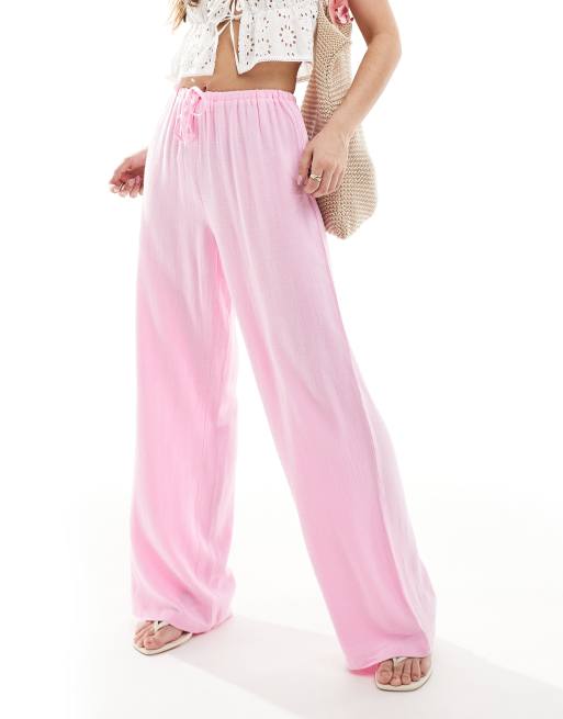 Pimkie poplin drawstring tie waist wide leg trousers
