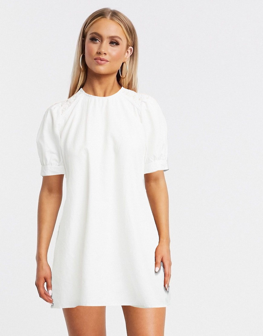 Pimkie - Poplin midi-jurk met geborduurd detail in wit