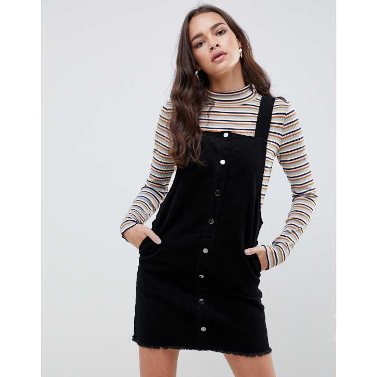 Corduroy dungaree dress - Black - Ladies