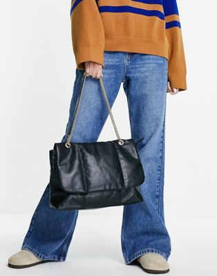 Pimkie puff shoulder bag with chain in black