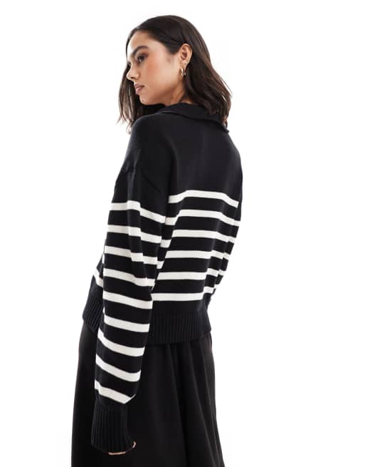 Pull Femme Jack Wills Rayé Noir - Taille 8 - Mélange Laine Angora - Très Bon État