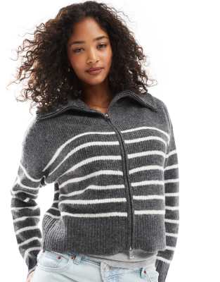 Pimkie - Pullover in Anthrazit mit Rollkragen und Streifen-Grau