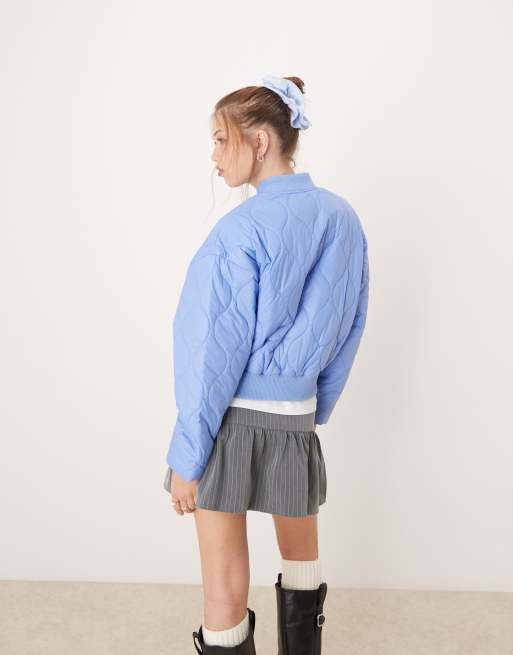 Pimkie quilted zip through puffer jacket in blue ASOS