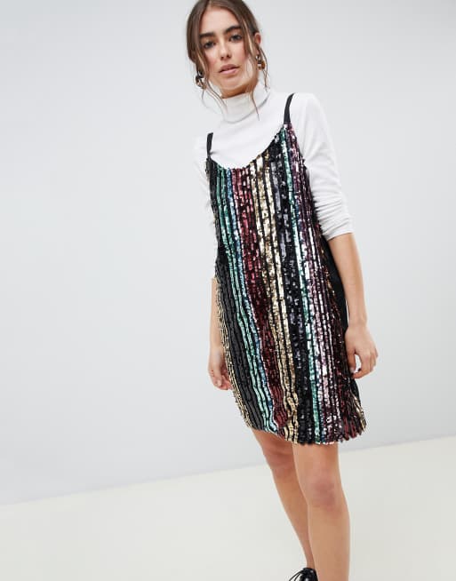 Pimkie rainbow sequin cami dress in multi