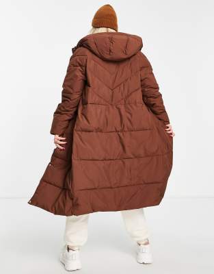 brown longline puffer coat