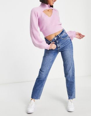 Pimkie straight leg high waisted jean in blue - MBLUE