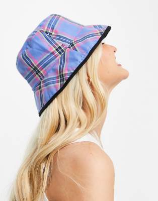 Pimkie reversible check print bucket hat in multicolour