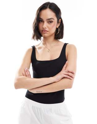 Pimkie ribbed cotton square neck bodysuit in black - view 1