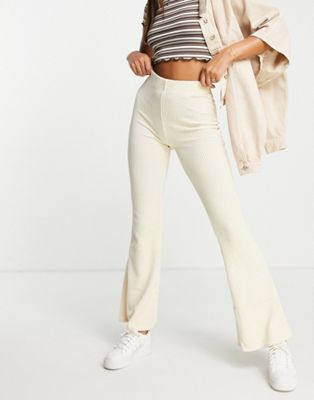 Pimkie ribbed flared trouser in cream
