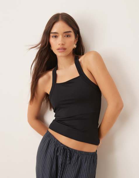 Pimkie ribbed halterneck top in black - view 1