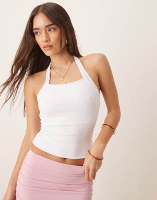 Pimkie ribbed halterneck top in white - view 1