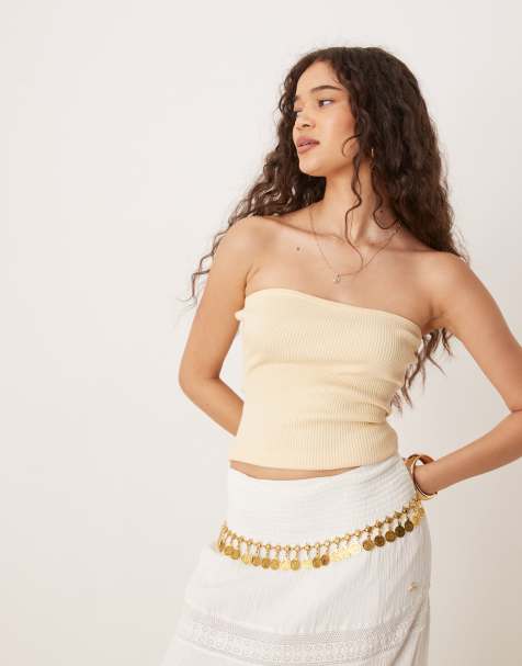 Pimkie ribbed knit bandeau top in butter yellow - view 1
